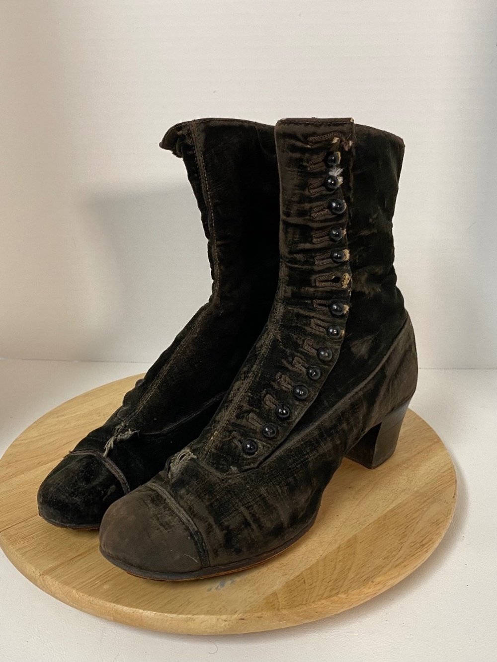 Antique Victorian Black Velvet Button Boots 1900s • Distressed • Character